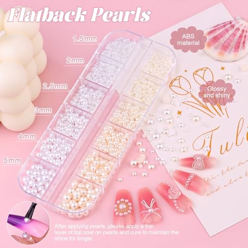 2 Boxes Flatback Pearls (White+Beige) And Metal 01 2 Boxes Nail Art Decos Set 1