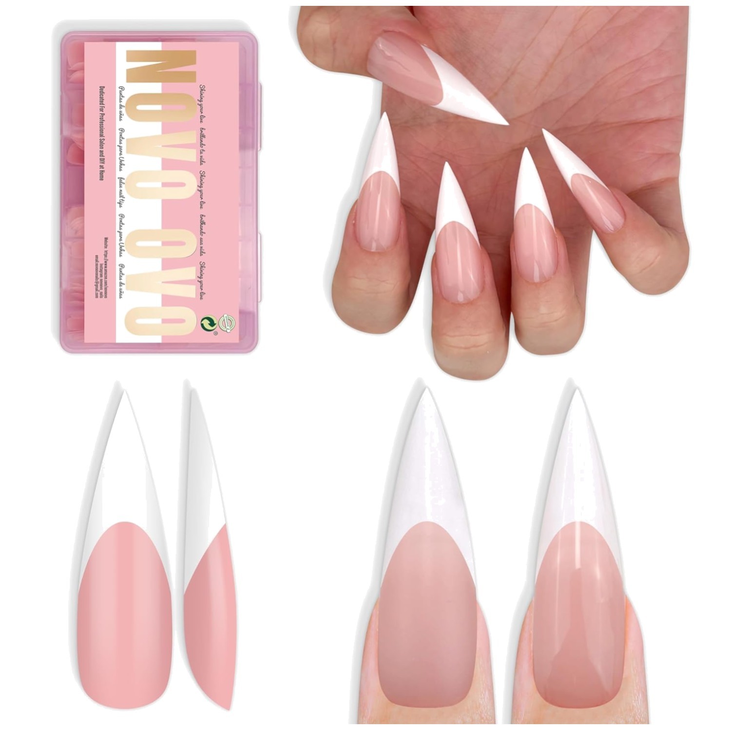 Long XL French Tip Stiletto Nails – Soft Gel – 16 Sizes