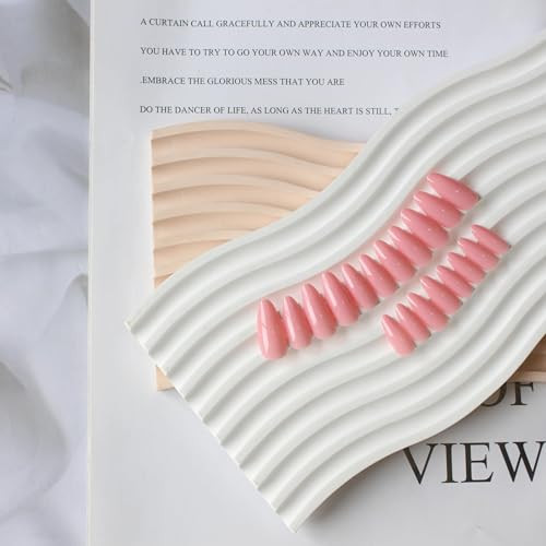 Rose Pink Press on Nails Medium Stiletto Almond, Glossy Press Glossy Rose Pink