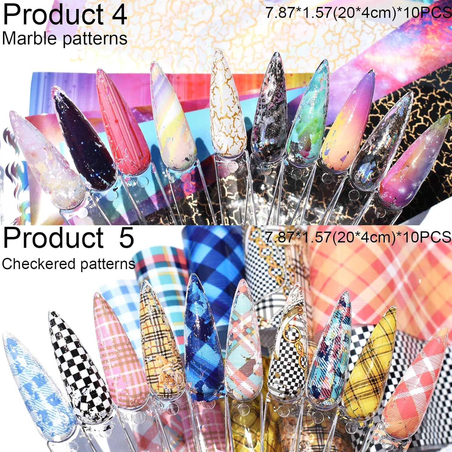 Nail Art Transfer Foils Pieces, Mixed Designs – Dried Flowers, Iridescent, 60