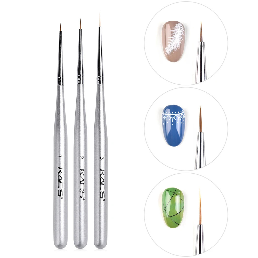 3Pcs/Set Professional Nail Liner Brush Silver Drawing Painting Acrylic Nail Art