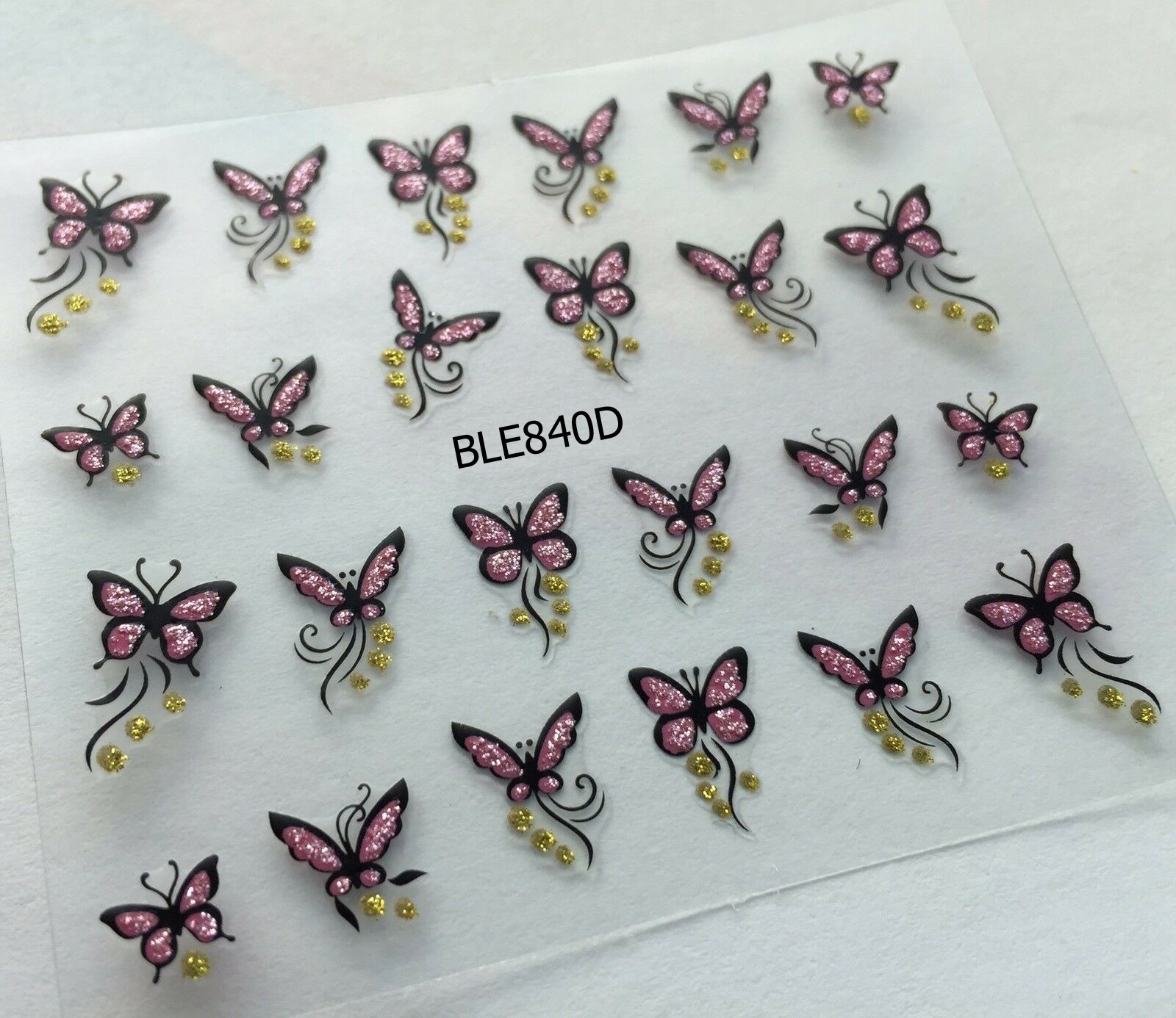Nail Art 3D Glitter Decal Stickers Gold & Purple butterfly BLE840D