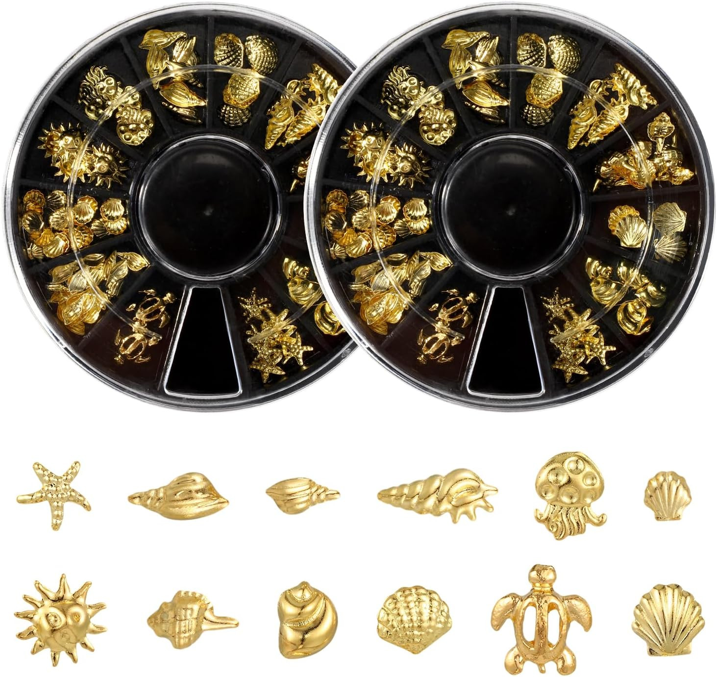 2Pcs Discs Seashell Nail Charms, Gold Sea Shell 3D Metal Beach Ocean Nail Gem De