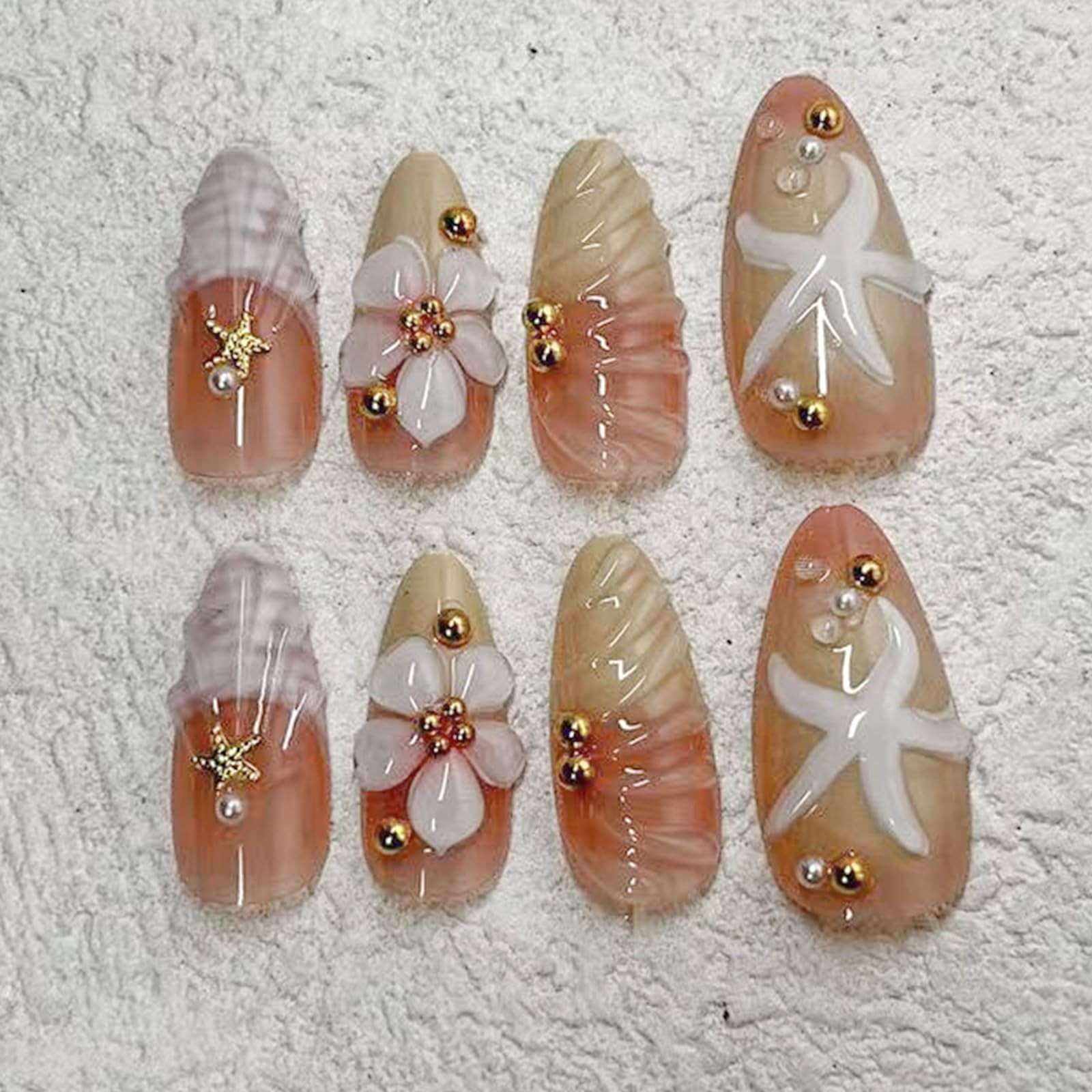 Jremg Flower Press on Nails Medium Almond Fake almond, Multicolor