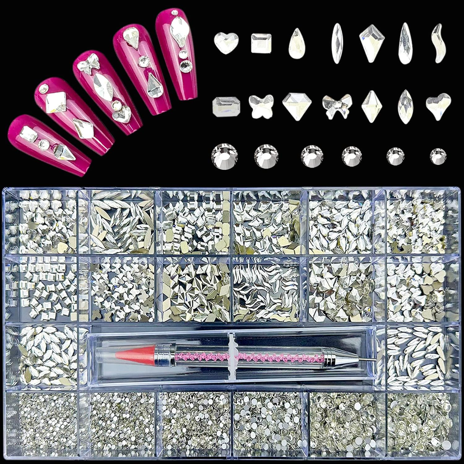 Nail Art Rhinestones Kit 2400Pcs Nail Gems Ab Flatback Rhinestones Gems Stones,