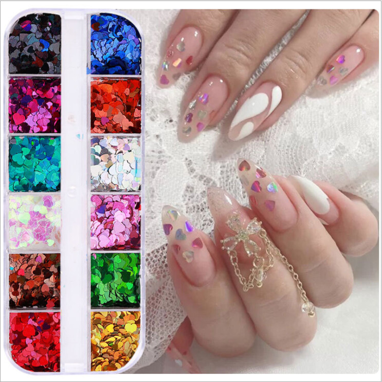 Nail Glitter Sequins Laser 3D Love Heart Star Flakes Nail Art 3D Decoration DIY