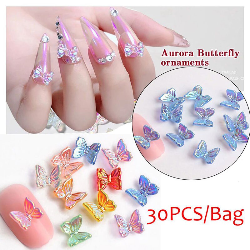 3D Bow Butterfly Nail Art Stickers Charms Decorations Cute Mixed Style Manicure