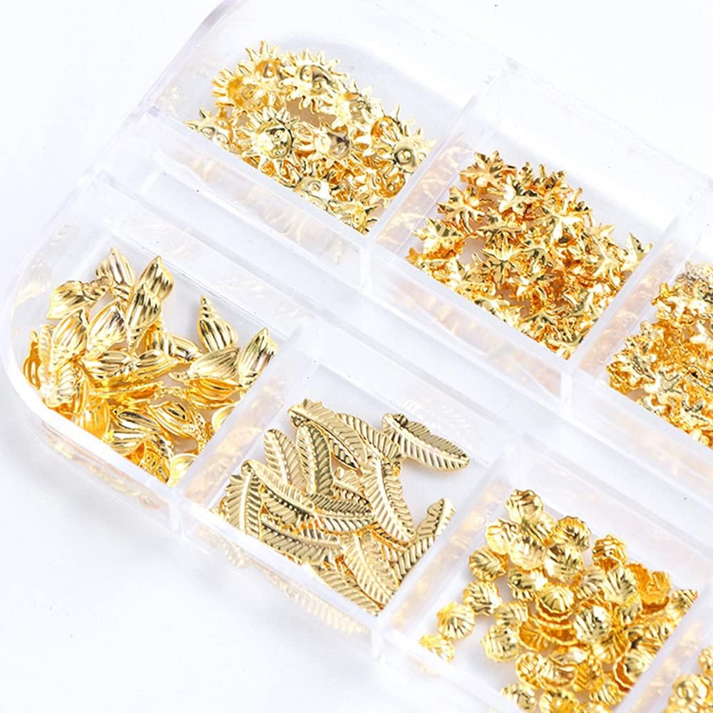 3D Metal Nail Decals – 12 Shapes, Holographic Glitters & Sequins Gold Art Suppli
