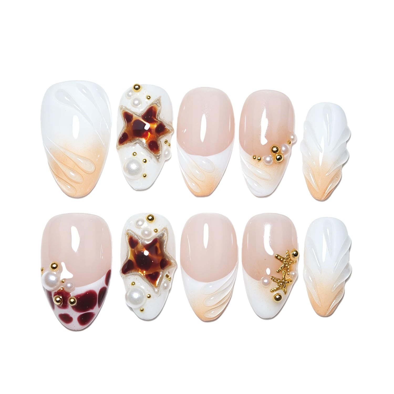 EasierGlow Short Almond Press On Nails UO05 XS