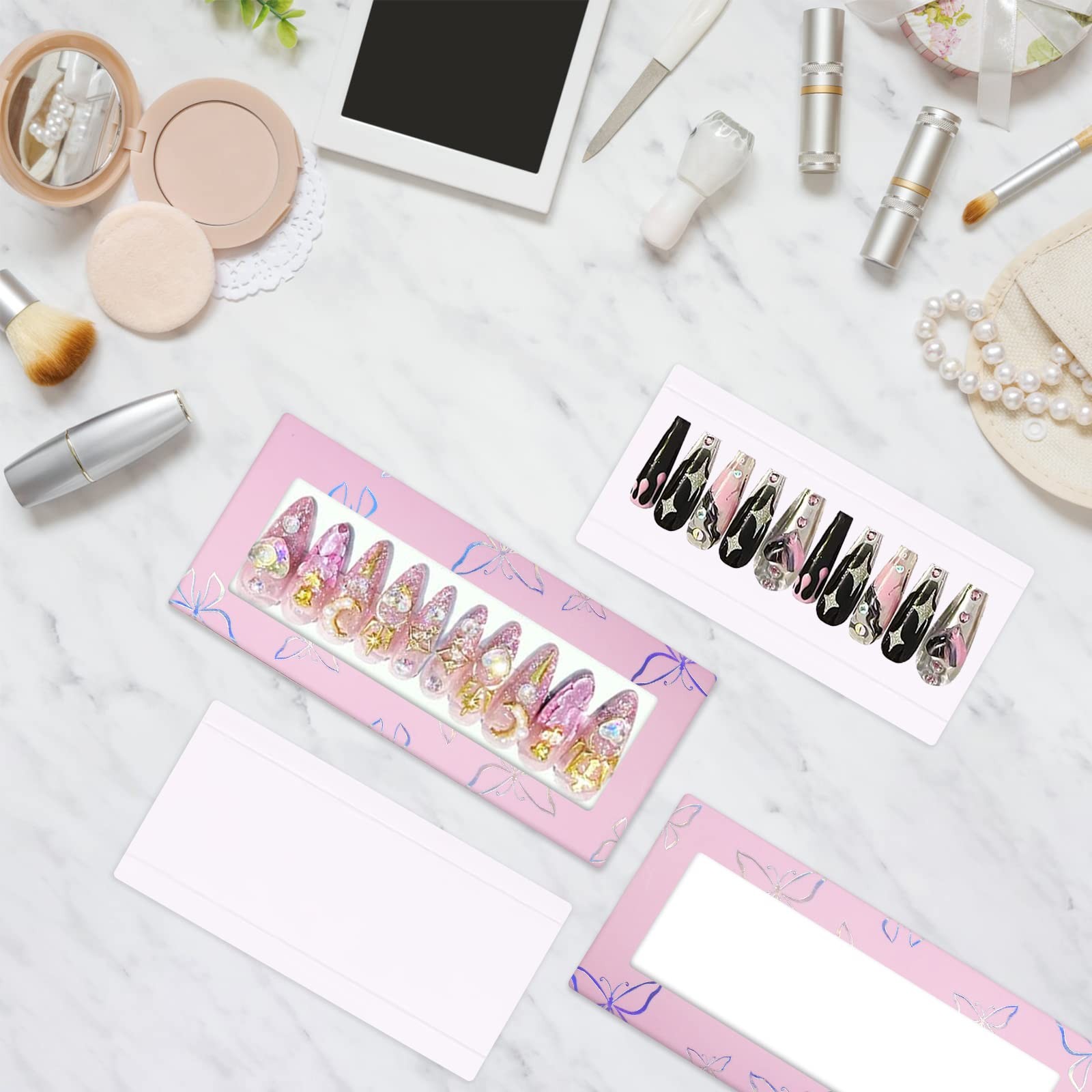 71 Pcs Empty Press on Nails Packaging Box 35 Pcs White Background Papers and …