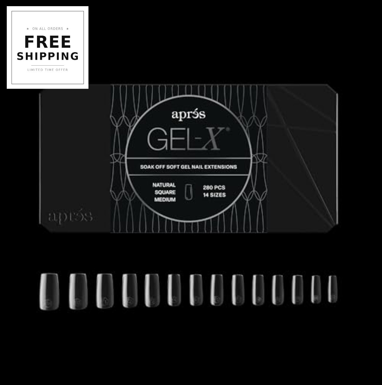 Gel Nail Tips Square 280 Count Medium Full Cover Half Sizes Included Soak Off