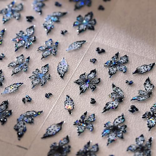 1 Sheets Embossed Flower Nail Stickers For Nail Art Holographic Laser Spring