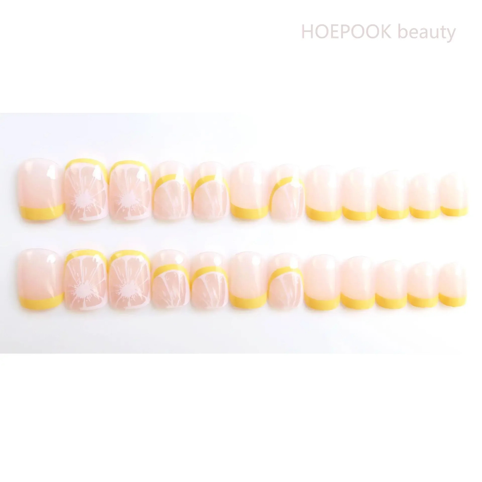 24pcs French Lemon Coffin Press On Nails Full Cover Fake Nail Tips With Glue