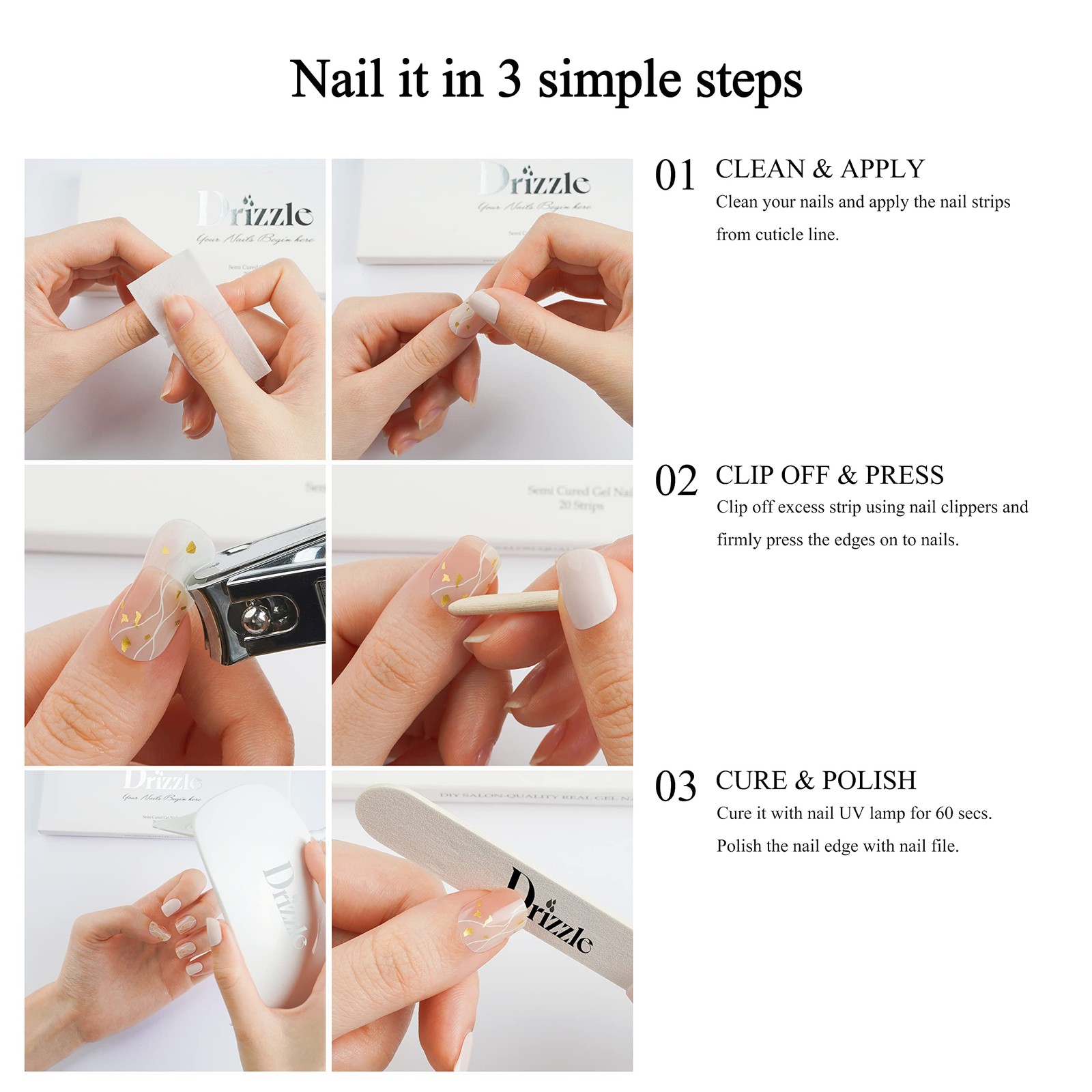 Drizzle Semi Cured Gel Nail Strips, Real Polish Art Stickers (UV Addict