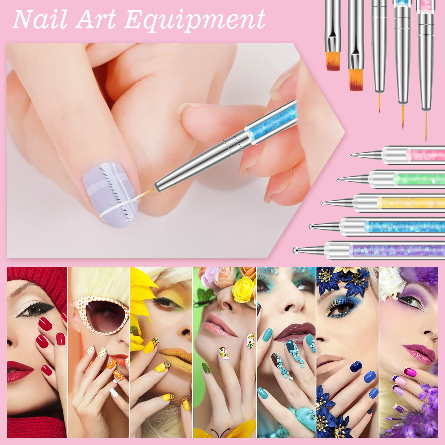 Resin Nail Art Palette Brush Set Color Mixing Dotting Pen Nail Tools Salon DIY