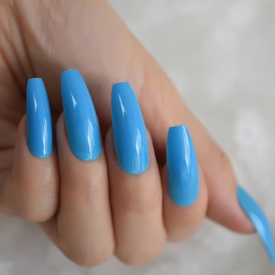 24 Bright Neon Long Press on nails glue 80s rave miami Pink orange blue green