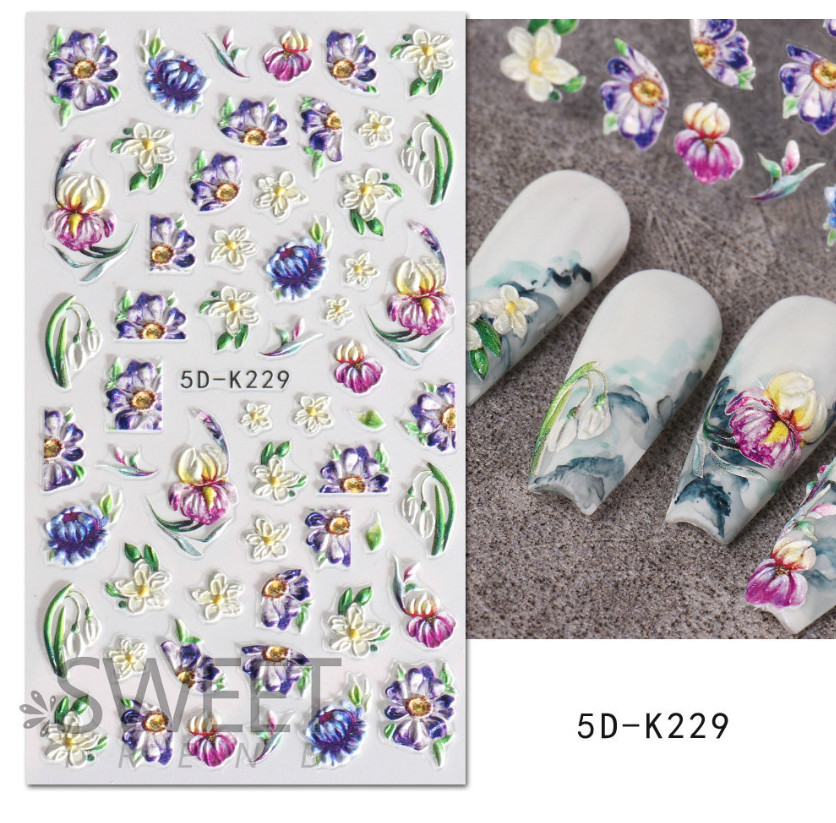 5D Engraved Flower Butterfly Nail Art Sticker Decal DIY Decoration Manicure NH24