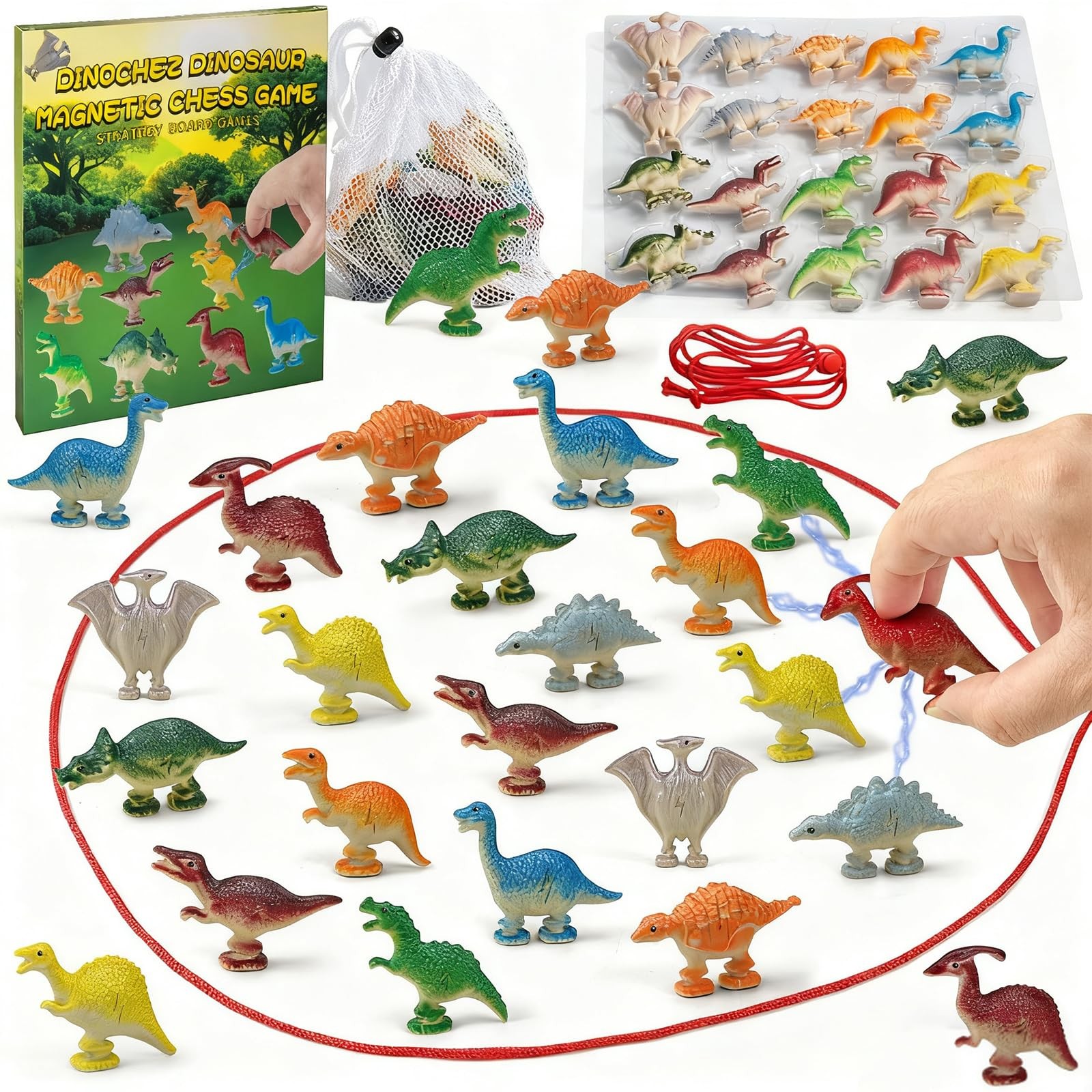 Dinochez Dinosaur Chess Game, 20Pcs Easter Small, Green and Brown