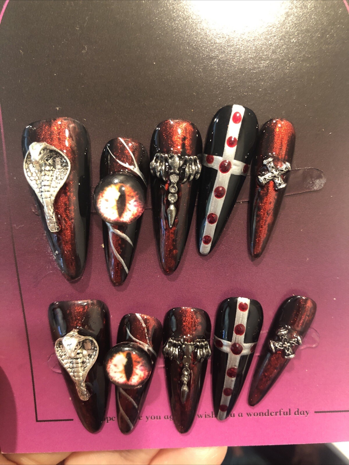 Handmade Paint Halloween press on nails with tools pack SIZE XS, S, M US Seller