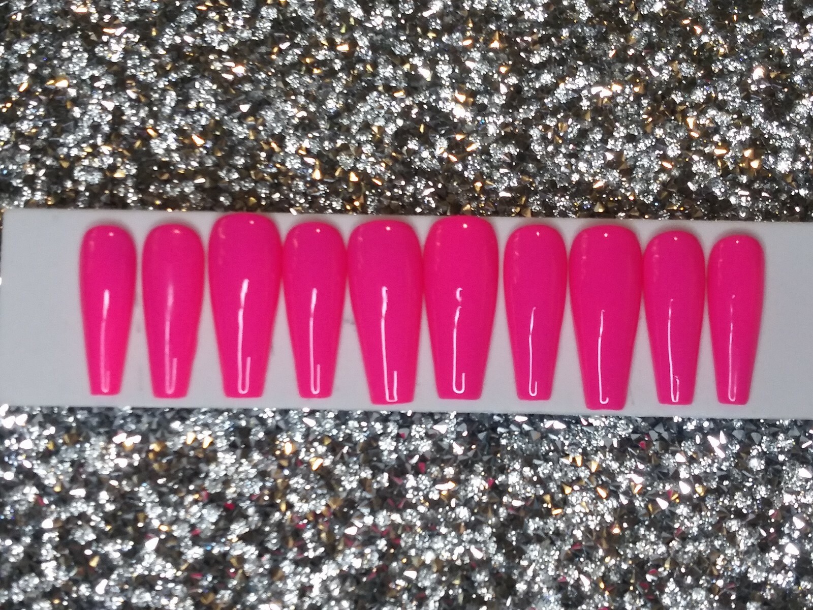 Bright Neon pink gel press on nails, long tapered ballerina any shape full set