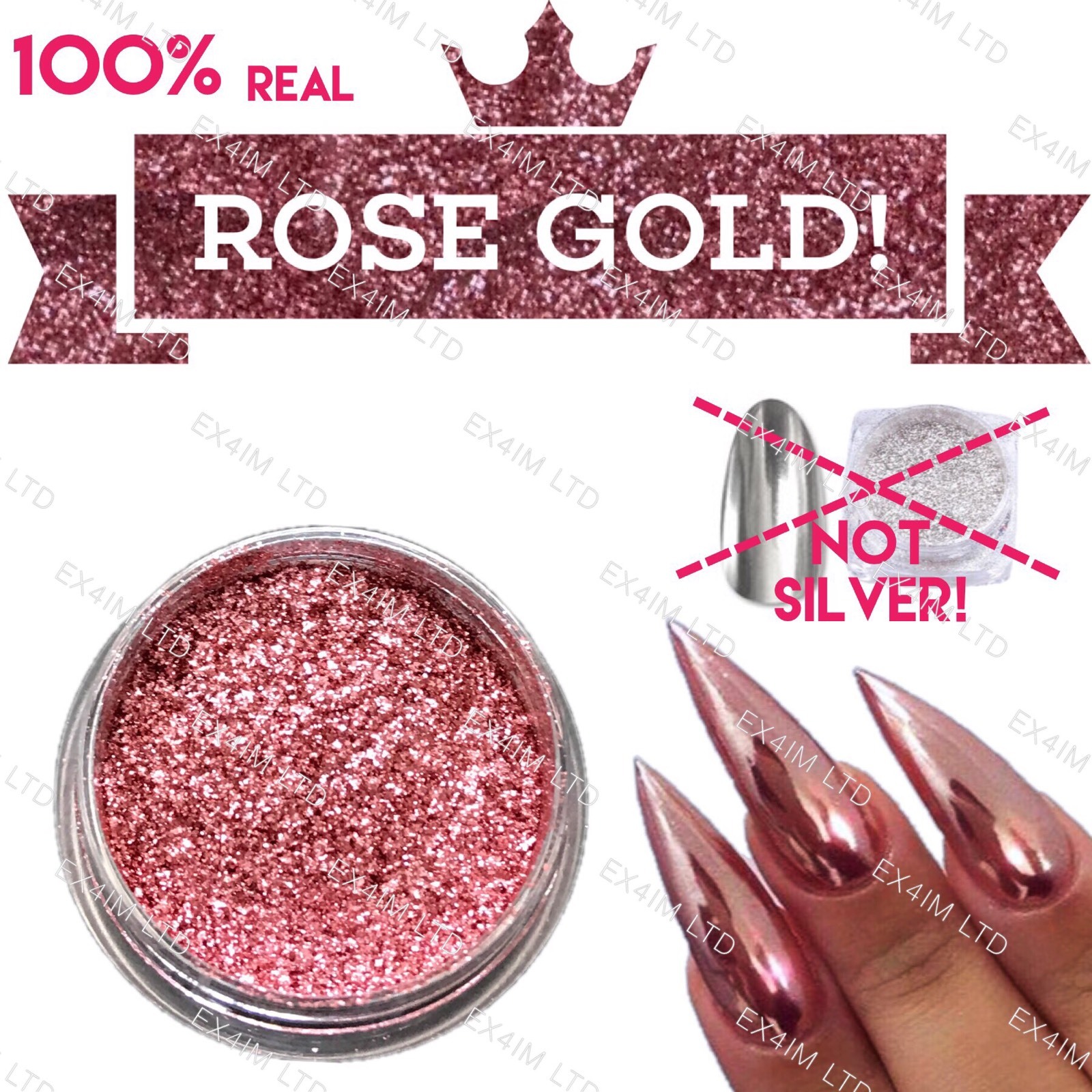 Rose Gold Mirror Nail Powder 100% Real Chrome Effect Pigment Metallic Shine UK