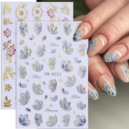 3D Flower Nail Art Stickers Decals Luxury Flower Flower Golden Edge Styles