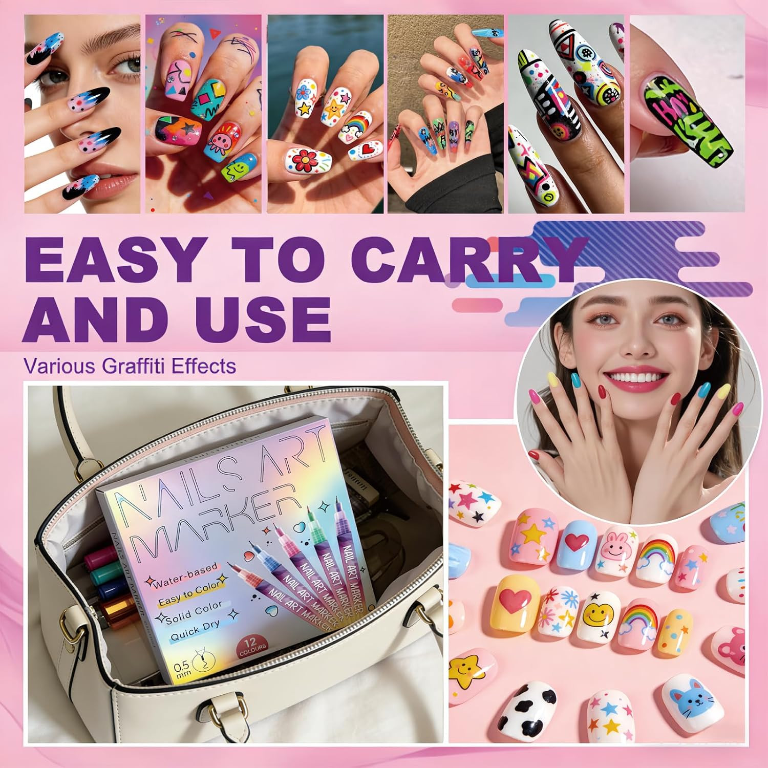 12 Colors Nail Art Pens Set, Quick Dry Nail Art Markers & Nail Polish Pens for D