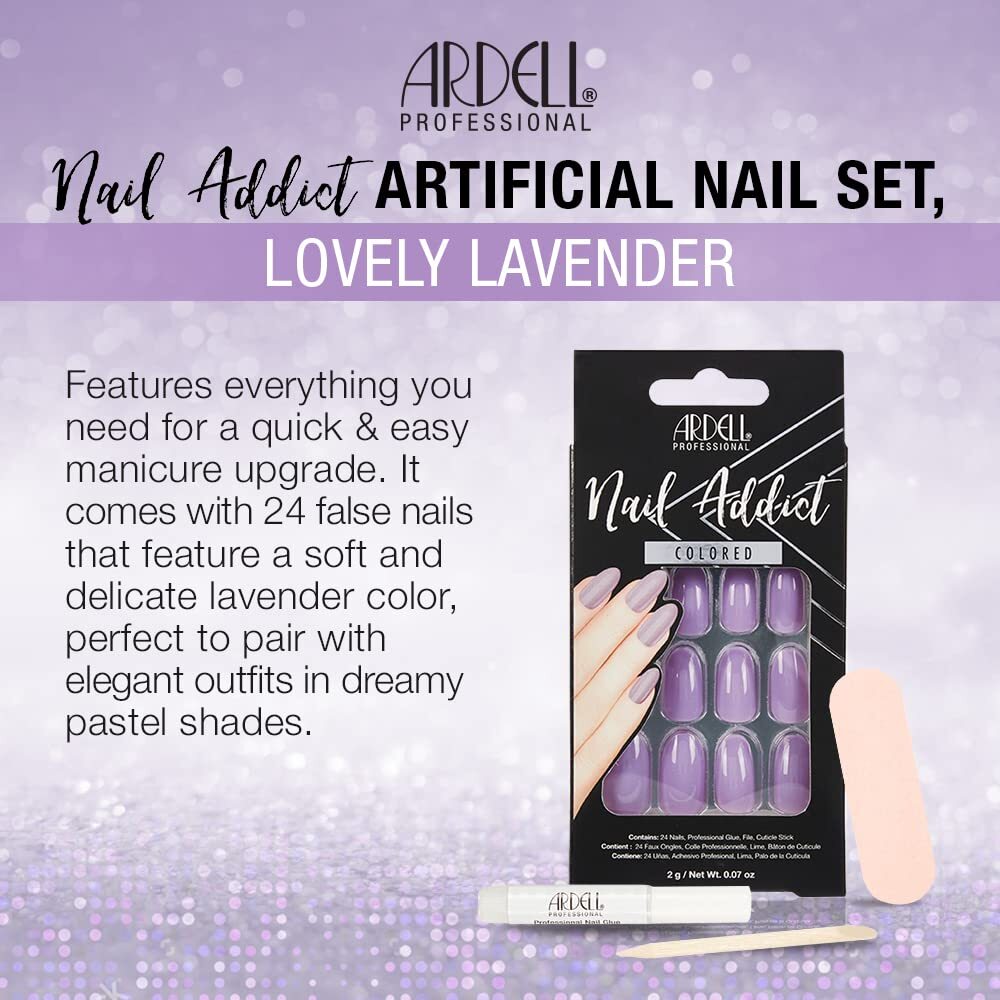 Ardell Nail Addict Press-On Nails Set Lovely Lavender, Almond-Shape