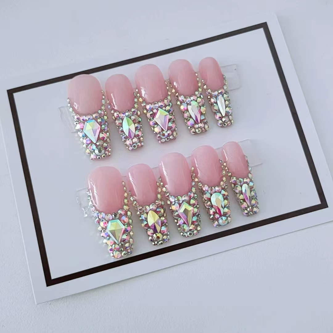 Handmade Press on Nails, Bling Bling Rhinestone AB “Pick “.