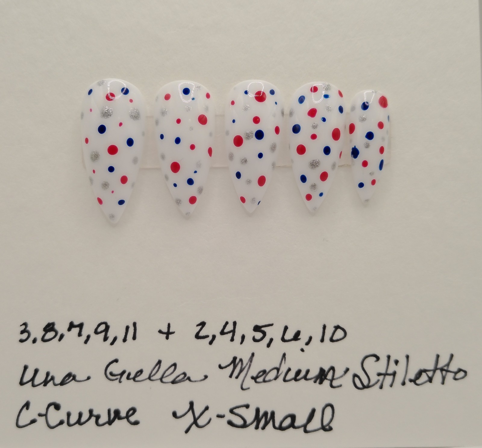 Patriotic Red White and Blue Polka Dot Medium Stiletto Press On Nails – Small