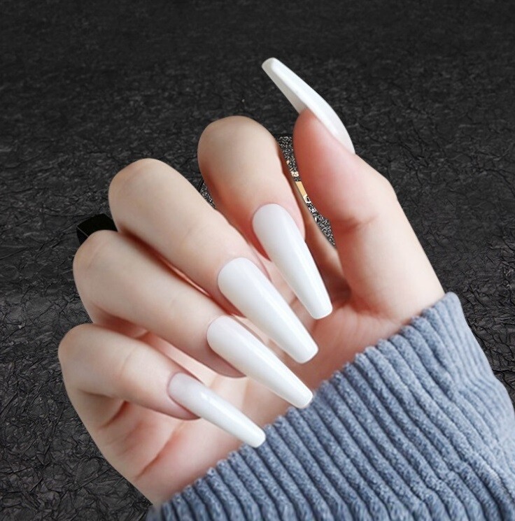 Handmade Press On Nails – Glossy Long Coffin Fake Nails Black Red Blue #B-1169-G