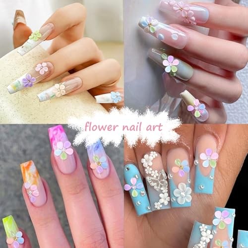 3D Nail Charms 1 Box Flower Blossom Beads Pearl Nail Rhinestones Colorful Petal