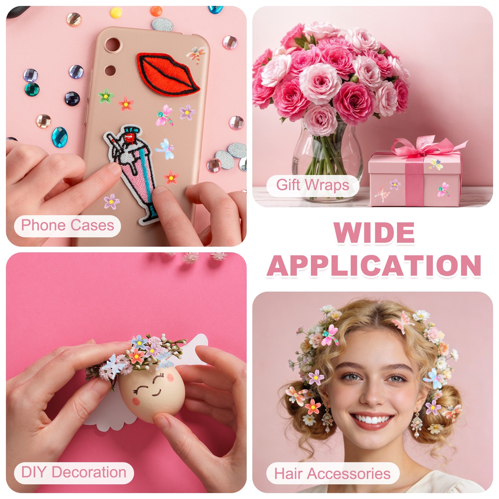 Resin Flowers, Mini 3D Flowers for Nails Tiny Resin 50 Pcs & Pink