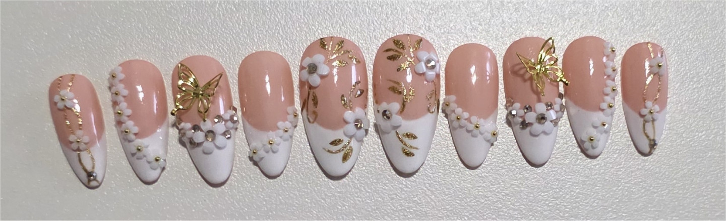 Wedding Flowers 10pcs Press On Nails Full Cover + Kit