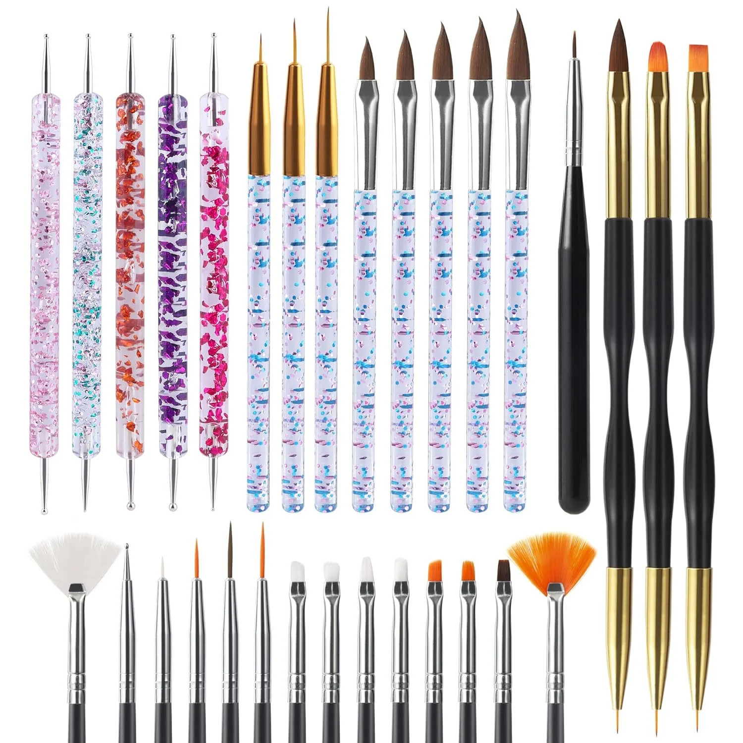 31pcs Nail Art Brushes Tools Set Dotting Tools for Gel Polish | Dust Brush,Strip