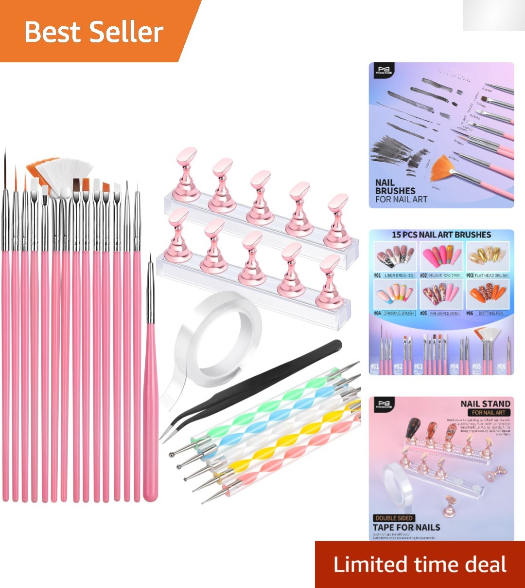 Professional Nail Art Brush Set – 15 Brushes & 5 Dotting Tools + Stands