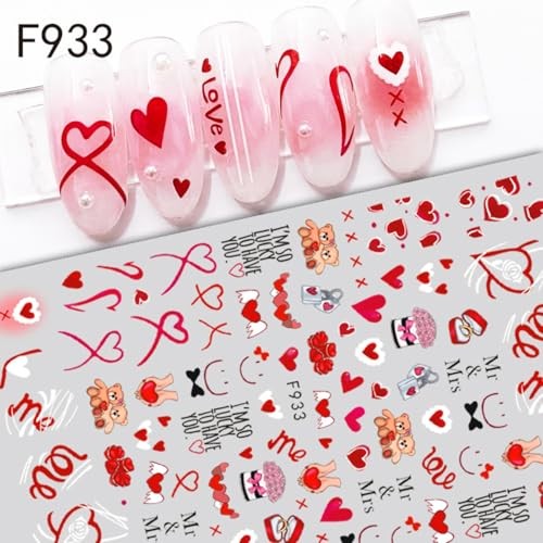 Valentine’s Day Nail Art Stickers Decals 6Pcs Heart Nail Art Valentines Style-6