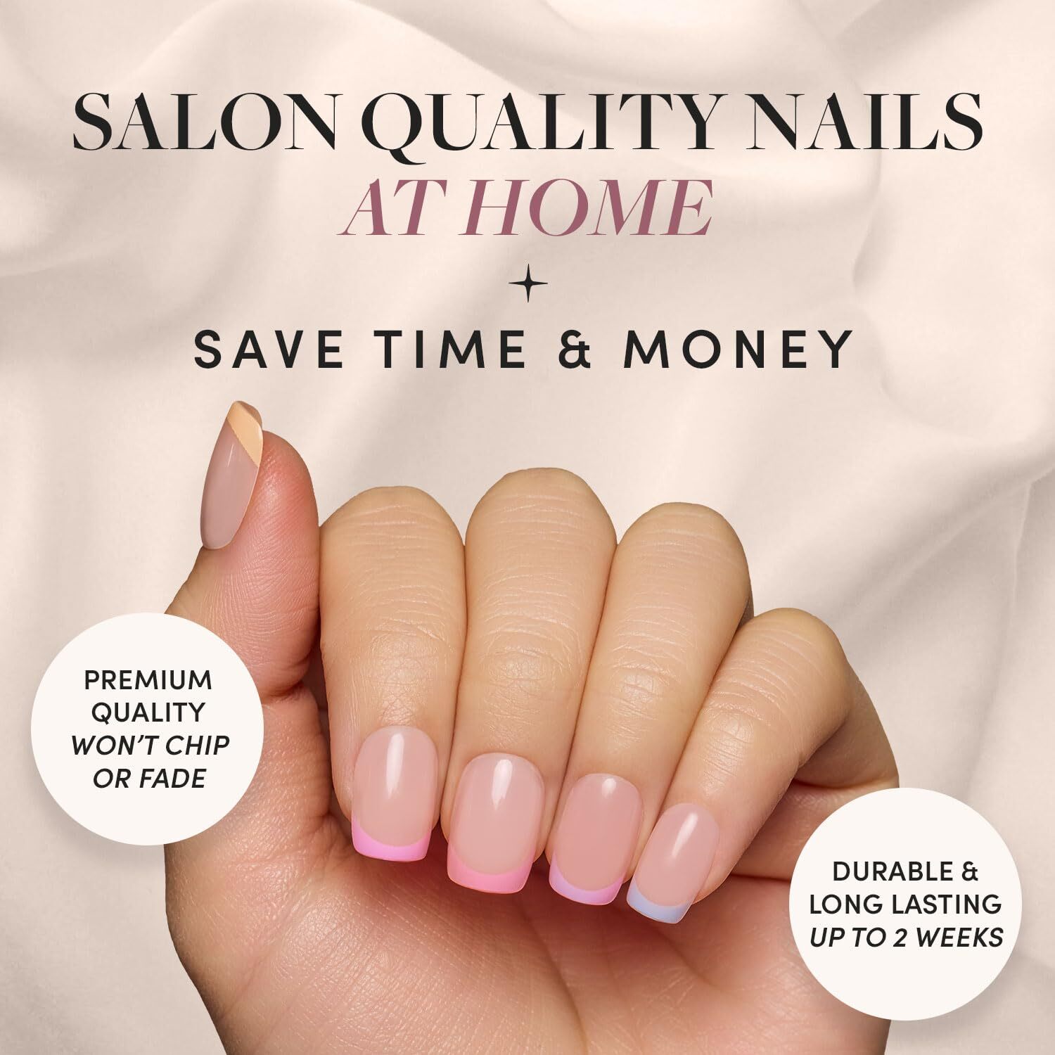 Press On Nails Macarons Short Squoval Multicolored Pastel Tips Glossy 30Kit Glue