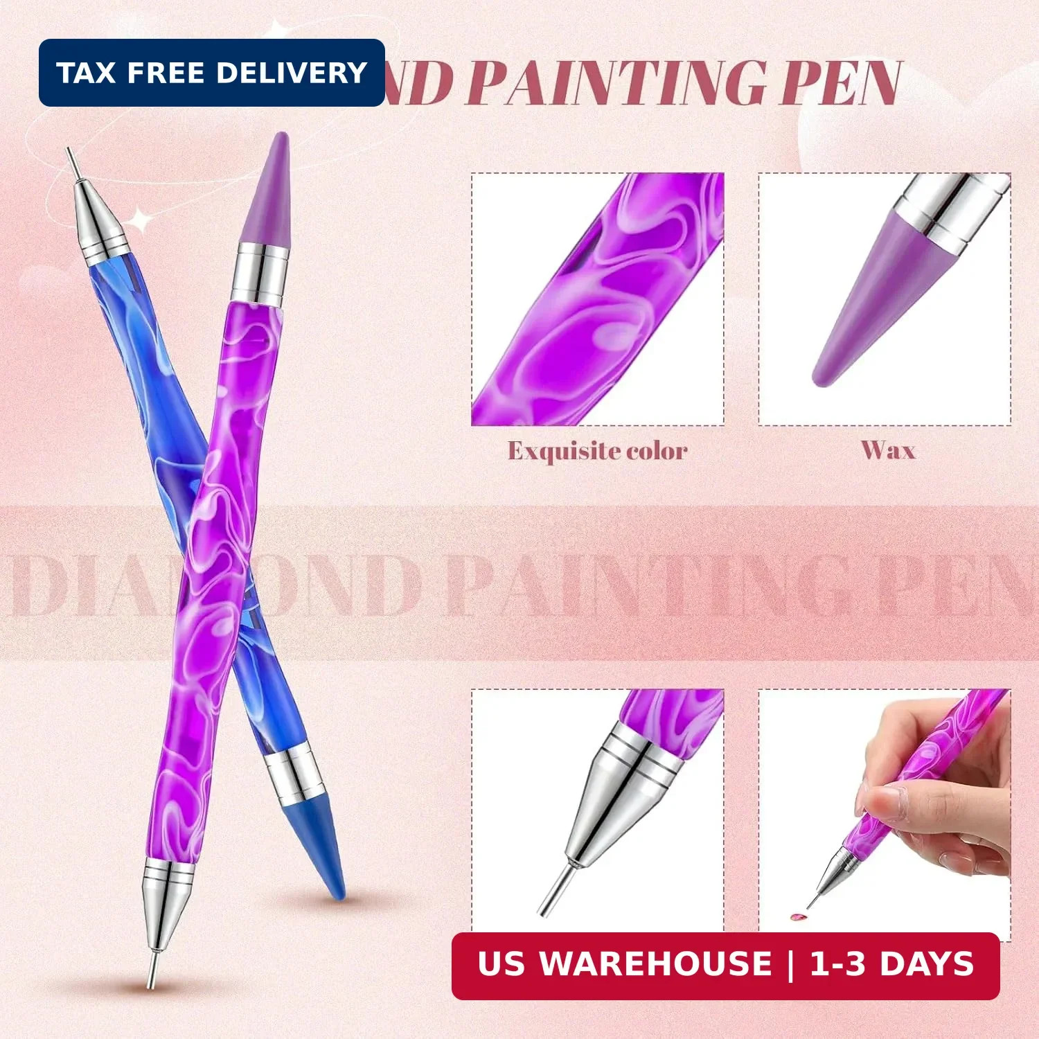Tatuo 4 Pcs Dual Ended Nail Rhinestone Picker Tool Wax Tip Comfort Rhinestone Pe