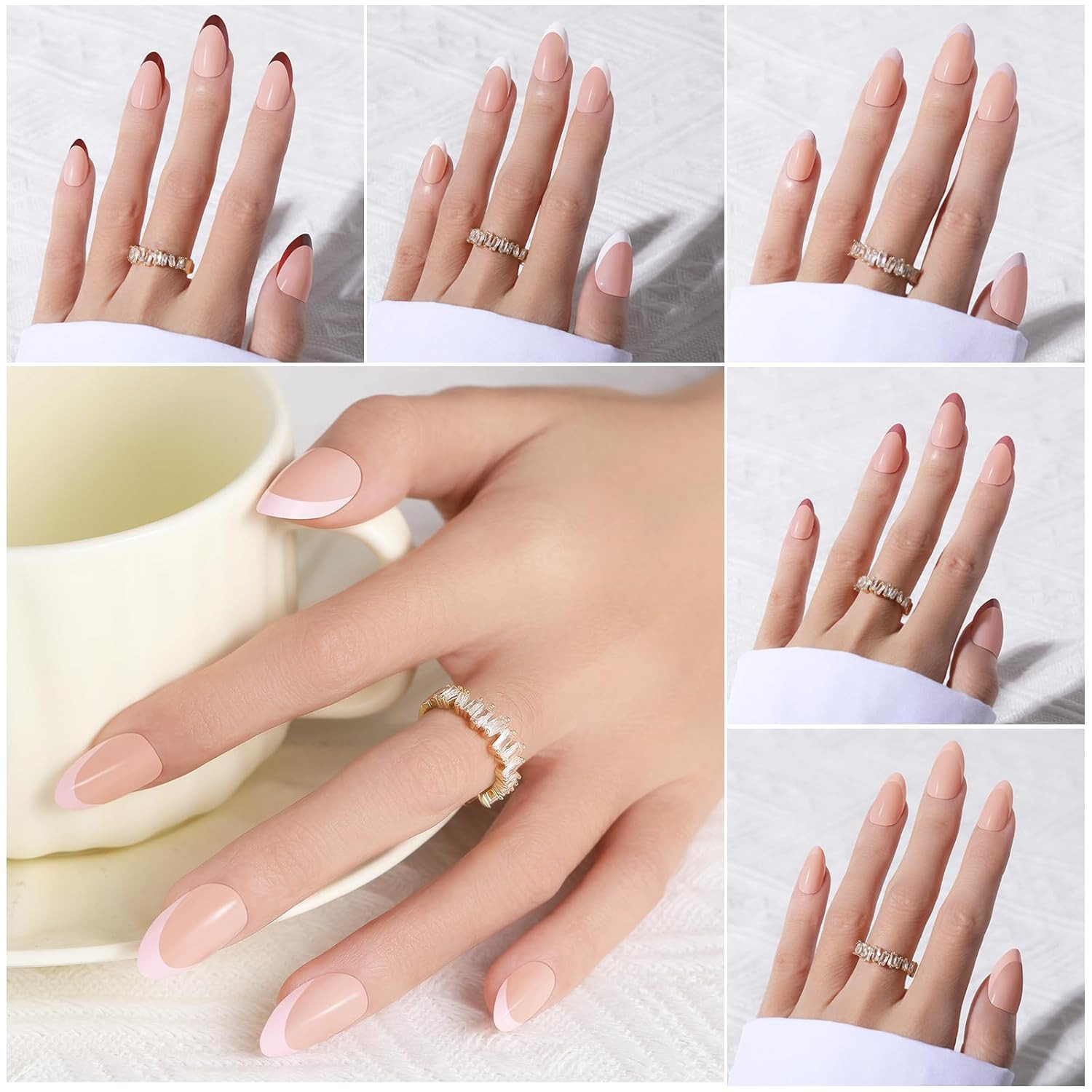 6 Packs 180Pcs French Tip Press on Nails Short Almond – French Soft Tip Nails Ge