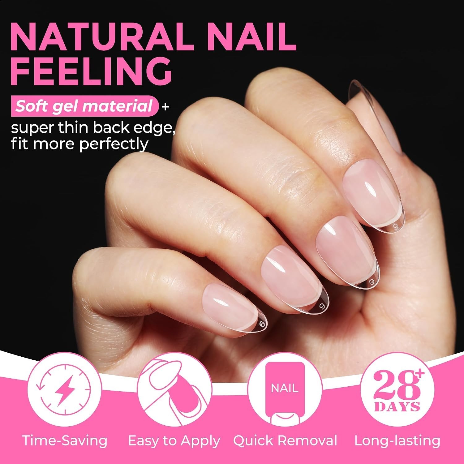 216pcs Short Almond Fake Nails – Easy DIY Gel Tips for Natural Look