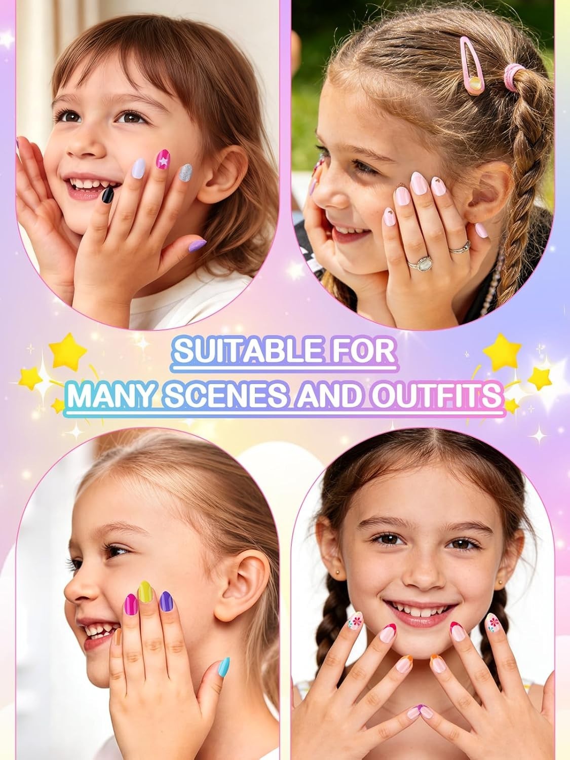 156 Pcs Press on Nail Kids Gift Box, 6 Pack Cute Patterns Kid Flase Nails Kit…