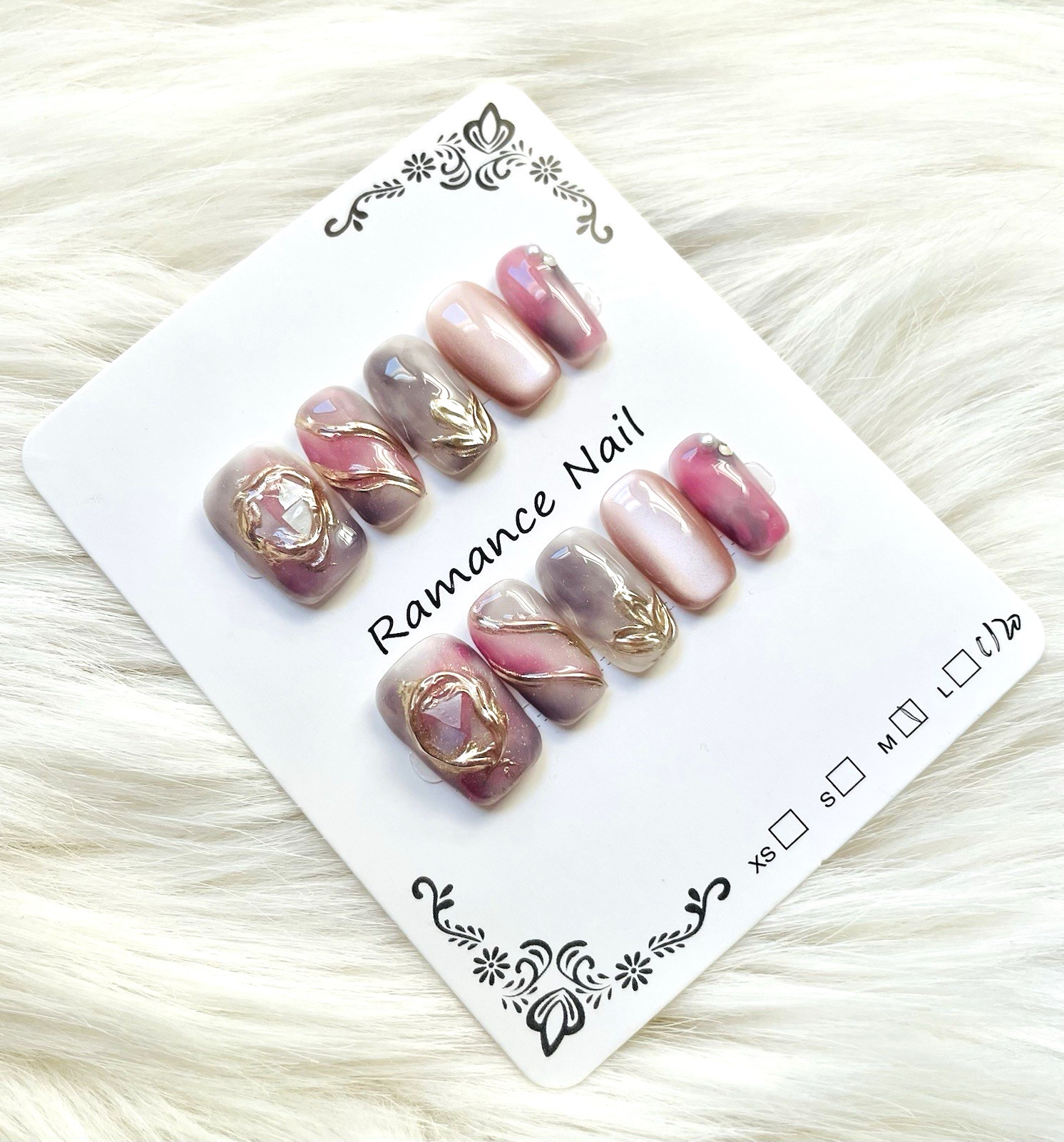 Pink Purple Ombre Cateye Premium Press On Nails Size Medium, Short Length Square