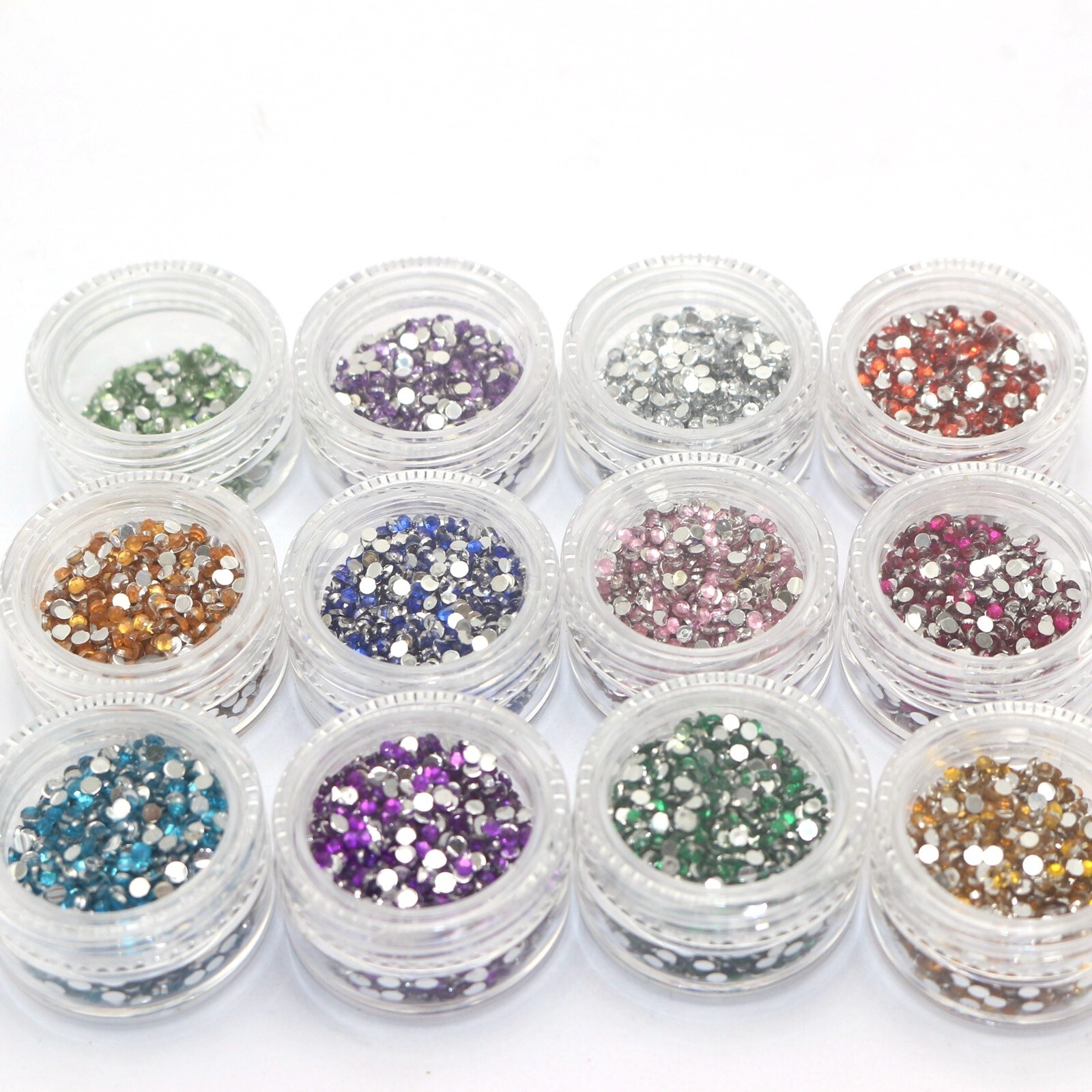 12,000 Acrylic Faceted Round Flatback Rhinestone Gems 2mm + 12 Storage Box Nail