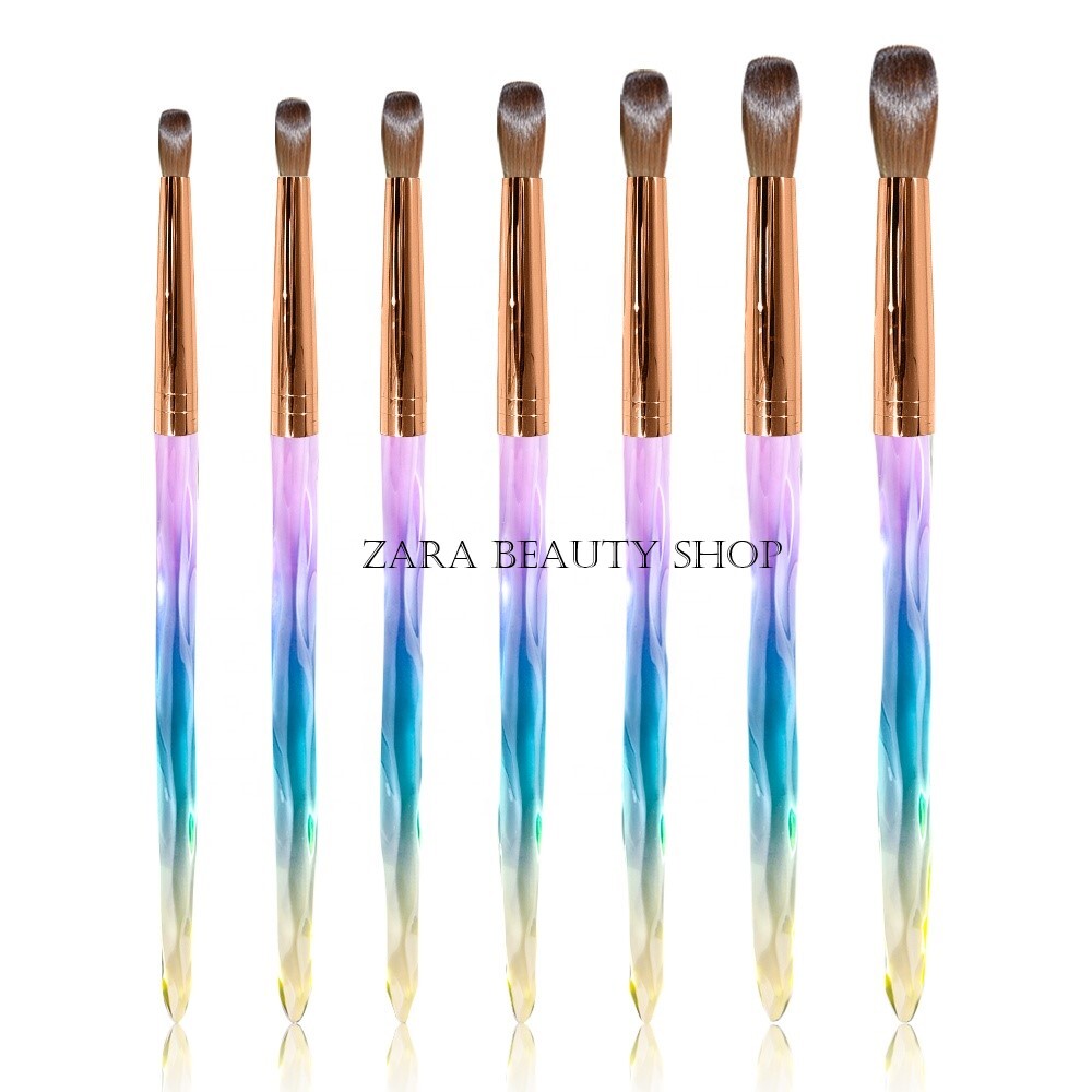 100% Pure Kolinsky Acrylic Top Quality Nail Brush Diamond Rainbow Handle 8-16