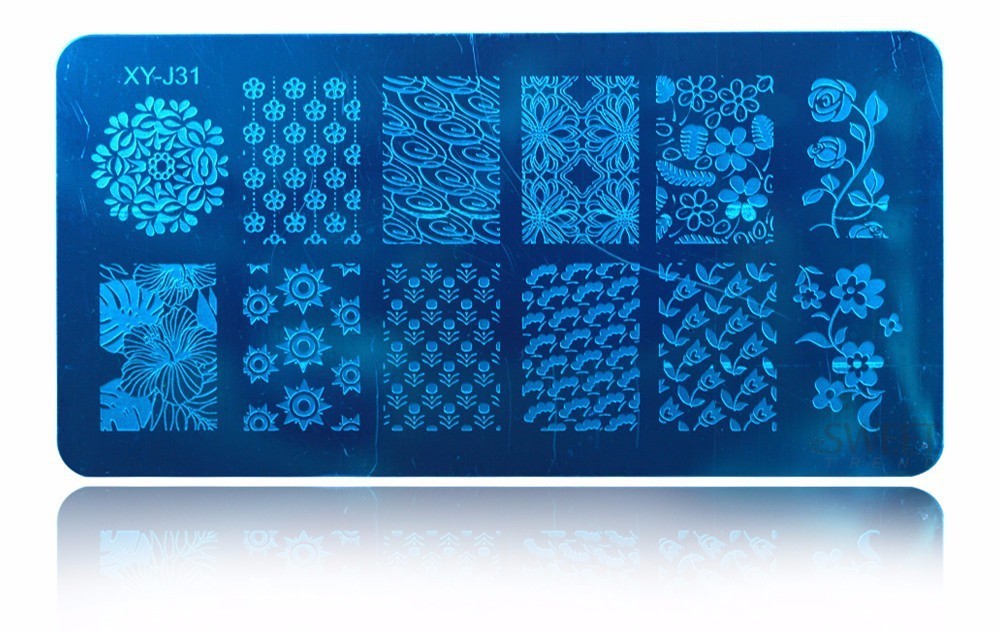 Flowers Rose Daisy Hibiscus Seamless Pattern Nail Metal Stamping Plate