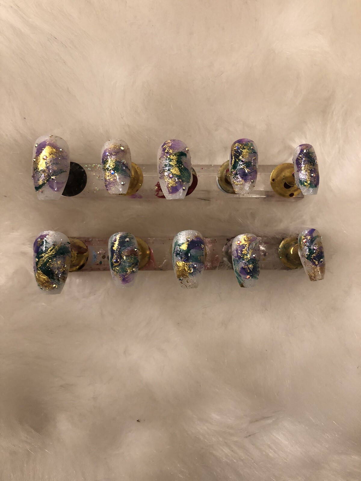 ℤ ℕ𝕒𝕚𝕝𝕤! Handmade Gorgeous Set of S Coffin Mardi Gras Press On Nails