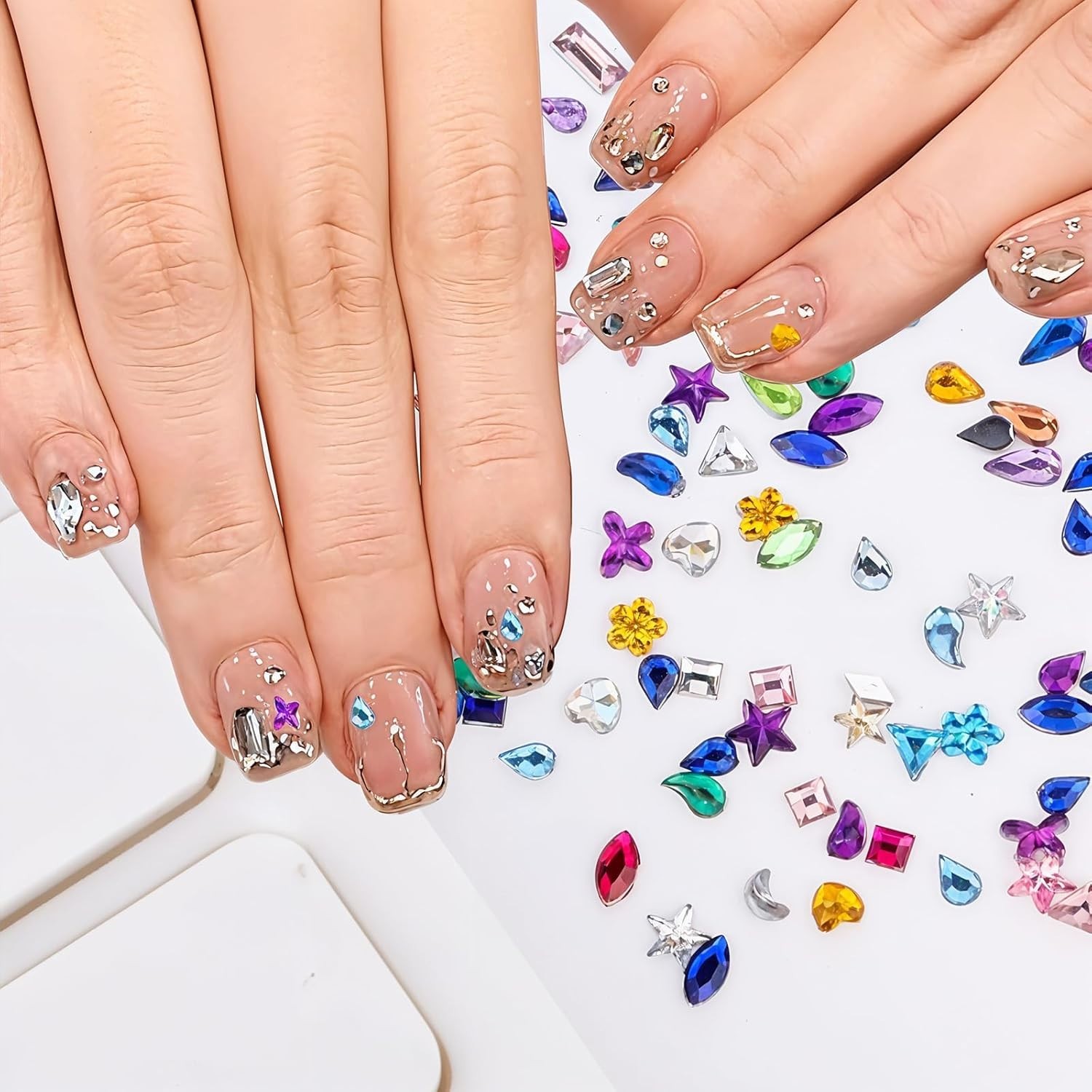 2000pcs Mini Colorful Rhinestones Nail Art Charm, Multi Shape Flat Back Nail …