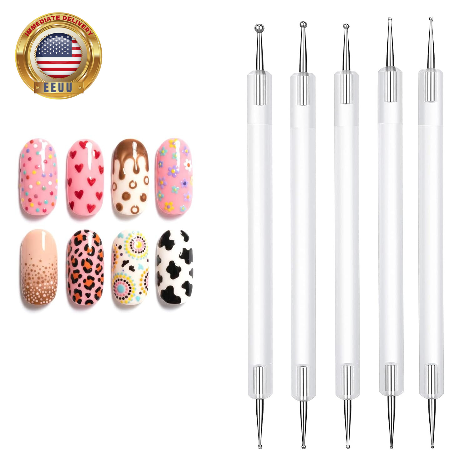 Dotting Tools Nail Art Pe, Nail Art Tools, 5 PCS 5 Size Quick Paint Double End T