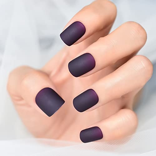Matte Dark Purple Press On Nails False Nail Art Tips Full Cover Reusbale